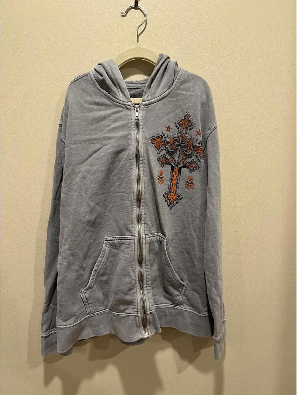 Affliction Hoodie Gray Cross Graphic Y2K Streetwear Kid 8-10